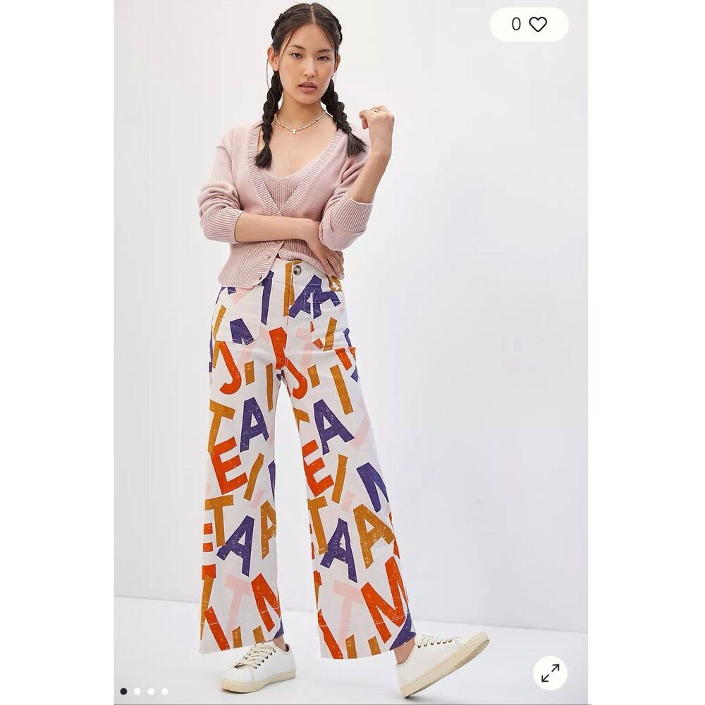 Anthologie Maeve Colette 28 Tall Alphabet Print NWT Wide Leg Pants Teacher Style - Picture 2 of 10